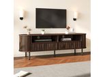 Fortuna Lai 160*40*48 Cm Mobile Tv, Mobile Basso Con 2 Armadietti, Mobile Da Soggiorno Con 2 Cassetti, Mobile Tv Color Noce, Mdf, Tavolino Tv, Mobile Tv Con 5 Gambe Di Supporto, Adatto Per Televisori Da 65 Pollici