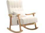 Fortuna Lai Sedia A Dondolo Imbottita Con Cuscino Lombare Tasca Laterale Poltrona Relax Struttura In Legno Effetto Lino Per Soggiorno Camera Da Letto Beige