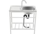 Lavello Da Cucina - Indipendente Con Vasca Singola - Piano Di Lavoro E Ripiano Inferiore - Rubinetto Girevole A 360° - Acciaio Inossidabile - Dimensioni 75×40×75 Cm - Argento