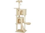 Fortuna Lai Tiragraffi 160 Cm Torre Per Gatti Con Amaca, Scaletta, Cuccia, 2 Palline Di Peluche, Tronchi Di Sisal, 48 X 48 X 160 Cm, Beige