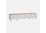 Mobile Tv In Metallo E Decorazione In Legno 4 Ante, 180Cm, Beige