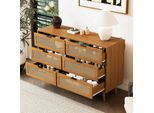 Comò Fortuna Lai Con 6 Cassetti, Credenza Cassettiera In Legno, Comò Con Maniglie In Metallo, Per Camera Da Letto, Soggiorno, Ufficio, Credenza Alta Con Ampio Spazio Contenitivo, Dimensioni: L120/H76,5/P40 Cm