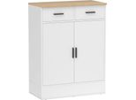 Credenza Fortuna Lai Con Spazio Contenitivo, Cassettiera Con 2 Cassetti, Ripiano Regolabile, Per Cucina, Soggiorno, Corridoio, Legno Naturale, Bianco