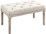 Fortuna Lai Pouf, Panca Imbottita Con Rivestimento Effetto Lino, Poggiapiedi Con Seduta Imbottita, Gambe In Legno, Pouf Poggiapiedi In Legno, Per Soggiorno, Camera Da Letto, Bianco Crema