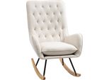 Fortuna Lai Sedia A Dondolo Sedia Relax Sedia A Dondolo Con Gambe In Legno E Struttura In Metallo, Lino Bianco Crema, 69 X 90 X 100 Cm Per Un Relax Confortevole