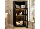 Fortuna Lai Armadio Angolare Nero Con Superficie Laccata E Illuminazione A Led – Moderno Comò Angolare Con Controllo Tramite App, Per Soggiorno, Libreria, Bagno (63,5*124 Cm, Nero)