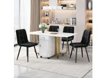 Set Da Pranzo Fortuna Lai (Set, Tavolo Da Pranzo 150×80×76 Cm Con 4 Sedie), Set Tavolo Da Cucina Pieghevole, Sedie Da Pranzo In Velluto, Sedia Imbottita Di Design Con Schienale, Piano Del Tavolo In Mdf Bianco, Gambe Del Tavolo Nere.