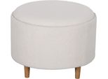 Fortuna Lai Pouf Ø56 X 42 Cm, Pouf Imbottito Rotondo Con Vano Contenitore E Coperchio Ribaltabile, Gambe In Legno, Ideale Per Soggiorno E Camera Da Letto, Bianco