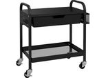 Carrello Fortuna Lai, Carrello Di Servizio Con 1 Cassetto, 1 Ripiano, Carrello Da Cucina Carrello Portaoggetti Con Ganci, Carrello Ausiliario Per Cucina, Soggiorno, Acciaio, Nero