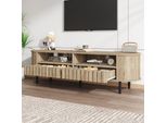 Fortuna Lai 160*40*48 Cm Mobile Tv, Mobile Basso Con 2 Armadietti, Mobile Da Soggiorno Con 2 Cassetti, Supporto Tv Color Legno Naturale, Mdf, Tavolino Tv, Supporto Tv Con 5 Gambe Di Sostegno, Adatto Per Televisori Da 65 Pollici