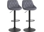 Fortuna Lai Set Di 2 Sgabelli Da Bar, Sedia Da Bar Regolabile In Altezza Con Schienale, Effetto Velluto, Struttura In Metallo, Poggiapiedi, Girevole, Grigio Scuro