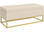 Panca Fortuna Lai Con Vano Contenitore Panca Imbottita Con Coperchio Ribaltabile In Velluto Beige Panca Letto Con Gambe In Acciaio 110X44X49 Cm Per Corridoio O Soggiorno