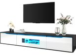 Mobile Tv Fortuna Lai Lucido 180 Cm, Bianco E Nero Con Illuminazione A Led Usb, Mobile Tv Moderno Con Montaggio A Parete, Mobile Tv Con Luce A Colori Cangianti Per Soggiorno