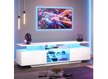 Fortuna Lai 160*40*45 Cm Mobile Tv, Mobile Tv Con 2 Armadietti, Mobile Soggiorno, Mobile Tv Lucido Con Striscia Led, Moderno Mobile Tv Con 8 Ripiani, Mdf, Tv Da 70 Pollici