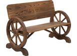 Panchina Da Giardino Fortuna Lai A 2 Posti In Legno Massello Con Braccioli, Panchina Con Design A Ruote Di Carro, Mobili Da Giardino Con Portata Massima 250 Kg, Panchina Rustica, 114 X 58 X 80 Cm, Marrone