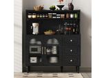 Armadio Alto Fortuna Lai Con Prese Elettriche E Cassetti, Mobile Bar Con Portabicchieri E Spazio Contenitivo, Credenza Da Cucina Con Ripiani Regolabili, Ideale Per Cucina E Sala Da Pranzo (Nero)
