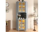 Fortuna Lai Armadio Angolare Grigio Con Rivestimento Laccato E Illuminazione A Led – Comò Angolare Multifunzionale Per Soggiorno, Libreria, Bagno, Camera Da Letto, Sala Da Pranzo, Pannello In Mdf Con Superficie Laccata Grigia