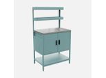 Mobile Da Esterno In Acciaio Con 2 Ripiani Sospesi E 2 Ante, 80Cm, Blu Grigio