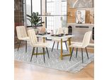 Set Tavolo Da Pranzo Fortuna Lai 117 Cm Con 4 Sedie, Tavolo Da Pranzo Rettangolare Set Tavolo Da Cucina Moderno ,Sedie Da Pranzo In Velluto Beige, Gambe Del Tavolo Dorate