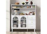 Armadio Alto Fortuna Lai Con Prese Elettriche E Cassetti, Mobile Bar Con Portabicchieri E Spazio Contenitivo, Credenza Da Cucina Con Ripiani Regolabili, Ideale Per Cucina E Sala Da Pranzo (Bianco)