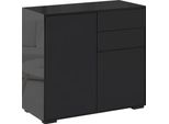 Fortuna Lai Credenza Nera Mobile Contenitore Con 2 Cassetti E 2 Ante Protezione Antiribaltamento Per Soggiorno Camera Da Letto 117X36X74 Cm