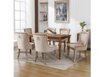 Fortuna Lai Sedia Da Pranzo (Sedia Da Cucina, Sedia Da Salotto, 6 Pezzi), Sedia Imbottita Con Rivestimento Con Borchie, Gambe In Legno Massello, Rivestimento In Velluto, Beige