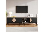 Fortuna Lai 180*35*49 Cm Mobile Tv Basso, Mobile Tv Per Il Soggiorno, Mobile Tv Con 2 Armadietti, Mobile Tv Con Ripiani Aperti, Colore Legno + Nero, Adatto Per Televisori Da 80 Pollici