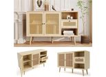 Fortuna Lai Credenza, Cassettiera Con 1 Cassetto E 2 Ante Magnetiche, Intreccio In Rattan Sulle Ante, Gambe In Legno Massello, Maniglia A Staffa In Metallo Nero, Ripiani Regolabili, Rovere, 120X 40X80Cm