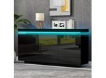 Fortuna Lai Credenza Moderno Soggiorno Mobile Ausiliario Mobile Alto Comò Credenza Alta Mobile Da Cucina Mobili 2 Ante 3 Cassetti Credenza Lucida Con Luce Led Senza Maniglie 140X35X72,5 Cm - Nero