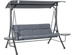 Fortuna Lai Altalena Da Giardino A 3 Posti Altalena Da Giardino Panca Altalena Con Tettuccio Parasole Regolabile Tavolino Da Tè Acciaio Poliestere Grigio+Nero 271 X 125 X 177 Cm