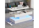 Fortuna Lai Tavolino Moderno Con Illuminazione A Led E Vano Portaoggetti Nascosto - Tavolino Con Sollevamento Idraulico, 100*50*42 Cm, Portata 50 Kg