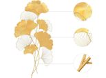 Decorazione Da Parete Ginkgo - Quadro 3D In Metallo - 110 X 55 Cm - Rilievo - Soggiorno - Oro