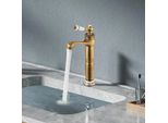 Miscelatore Lavabo - Miscelatore Monocomando Alto - Montaggio A Vista - Corpo In Ottone - Cartuccia In Ceramica - Altezza 29,5 Cm - Attacco 0,95 Cm - Oro
