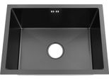 Lavello Da Cucina - Lavello Da Incasso A Vasca Singola - Rettangolare - Acciaio Inossidabile 304 - Con Rubinetteria - 1 Foro - Nero