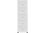 Contenitore Su Ruote - Cassettiera Con 5 Cassetti - Stretta - Plastica Pp Impermeabile - 25 X 34 X 82 Cm - Bianco