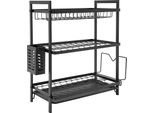 Scolapiatti - Scolapiatti A 3 Livelli - Indipendente - Con Vaschetta Raccogli Gocce - Ferro - 43,5×24,5×50 Cm - 5 Kg Per Ripiano - Nero
