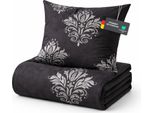 Biancheria Da Letto Feinbiber 2 Pezzi Nero (Ornamento) 135X200/80X80 Cm, Copripiumino Con Cerniera, Caldo, Morbido, ÖKo-Tex 100