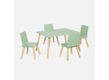 Set Tavolo Rettangolare Per Bambini In Legno Di Pino Con 4 Sedie, Verde