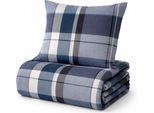 Biancheria Da Letto Feinbiber Blu (A Quadri) 2 Pezzi 155X220/80X80 Cm, Copripiumino Con Cerniera, Calda, Morbida, ÖKo-Tex 100