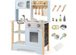 Costway Cucina Per Bambini, Cucina Giocattolo Con Lavagna, Microonde, Fornelli, Rubinetto E Lavello, Cucina Giocattolo Con Accessori Da Cucina, Cucina In Legno Per Bambini Dai 3 Anni In Su