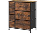 Armadio Contenitore - Comò Con 7 Cassetti - Struttura In Metallo - Cassetti In Tessuto - Materiale E1 - 63,5X30X73 Cm - Soggiorno/Camera Da Letto/Corridoio - Vintage Marrone/Nero
