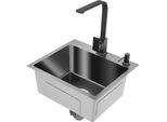 Lavello Da Cucina In Acciaio Inox 201 - 40×45×20 Cm - Vasca Singola - Con Rubinetto - Dispenser Sapone 150 Ml - Sottopiano/A Filo Piano/Da Appoggio - Lucido, Rivestimento Nano - Nero