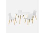 Set Tavolo Rettangolare Per Bambini In Legno Di Pino Con 4 Sedie, Bianco