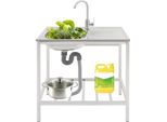 Lavello Da Cucina - Lavello Monobacino Indipendente - Acciaio Inossidabile - 75×40×75 Cm - Rubinetto Girevole A 360° - Piano Di Lavoro E Ripiano Inferiore - 2 Fori - Grigio Chiaro