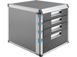 Cassettiera Da Scrivania - Organizer Da Scrivania Con 4 Cassetti - Chiudibile A Chiave - Lega Di Alluminio E Mdf - Dimensioni 31,5×35×29,8 Cm - Altezza Cassetti 10/5 Cm - Argento