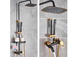 Sistema Doccia - Set Doccia A Parete - Soffione E Doccetta - Regolabile In Altezza - Ottone - Caldo/Freddo - Soffione Quadrato - Cartuccia In Ceramica - Nero