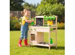 Costway Cucina Da Gioco Per Bambini, Cucina Da Esterno Con Accessori, Lavagna, Fornello, Rubinetto, Lavello E Vasi Da Fiori, Cucina Da Esterno In Legno Massello, Per Bambini Dai 3 Anni In Su