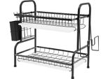Scolapiatti - Scolapiatti A 2 Livelli - Con Supporto Per Tagliere - Grande Capacità - Sistema Di Drenaggio - Acciaio - Per L'organizzazione Della Cucina