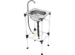 Lavello In Acciaio Inox - Lavello Indipendente - Dimensioni 42×37×83 Cm - Miscelatore Caldo/Freddo - Con Tubo Di Scarico, Tubo Di Alimentazione, Filtro A Cestello - Max 60 Kg - Argento