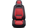 Coprisedili Per Auto - Set Completo - Pelle - Traspirante - Per 5 Sedili Con Poggiatesta - Nero/Rosso